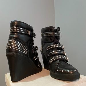 Michael Kors Black Studded Wedge Bootie, Size 9.5